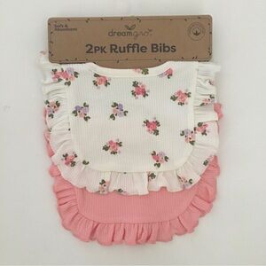 NEW 2 DreamGro Bibs with Ruffle Edge Baby Girl Teething Drool Bibs Floral Pink